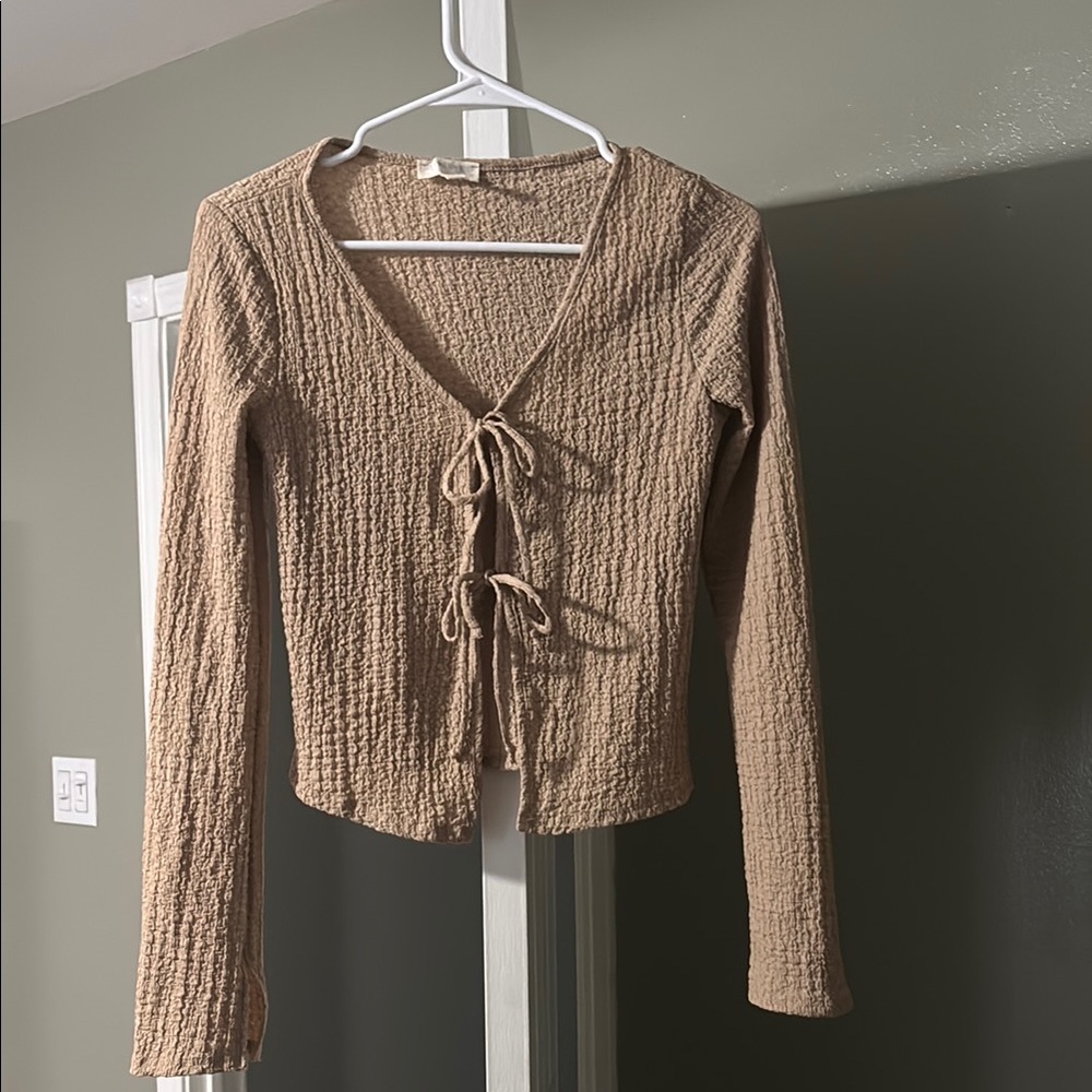 Tan Textured Long Sleeve Top